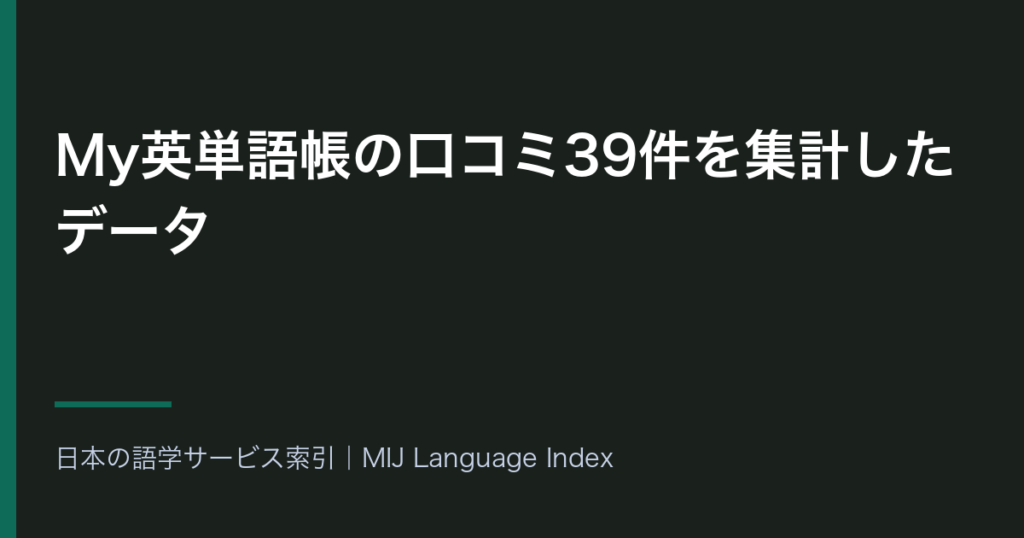 My英単語帳の口コミ39件を集計したデータ｜星4以上が97.4%・星2以下が0件