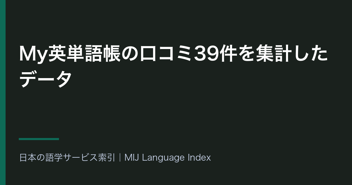 My英単語帳の口コミ39件を集計したデータ｜星4以上が97.4%・星2以下が0件